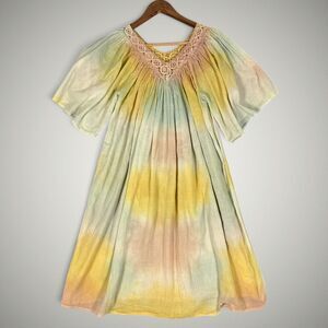 Jen's Pirate Booty Rainbow Tie Dye Ripple Kaftan 100% Cotton Gauze Size Med